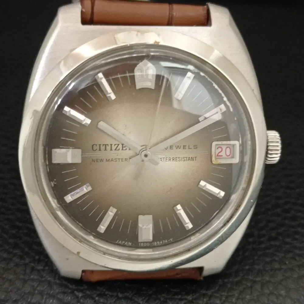 Vintage 1983 Citizen Manual Wound Mens Silver Watch W/Date & Silver accents